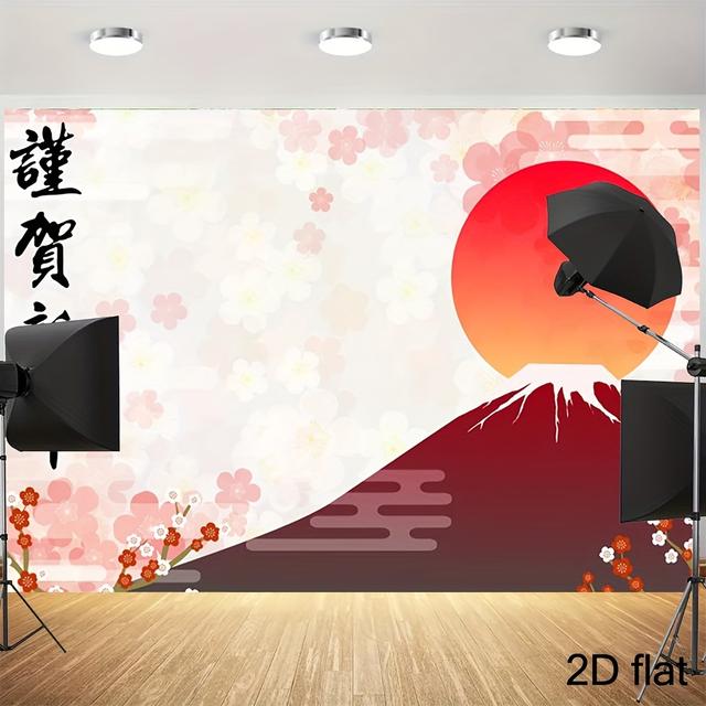 TEMU 【2D】新年背景、ハッピーニュイヤー、富士山、年初日の、大型壁飾り、梅、春を迎える、写真撮影に最適、背景、写真、ビデオ、結婚式、誕生日、パーティーの装飾