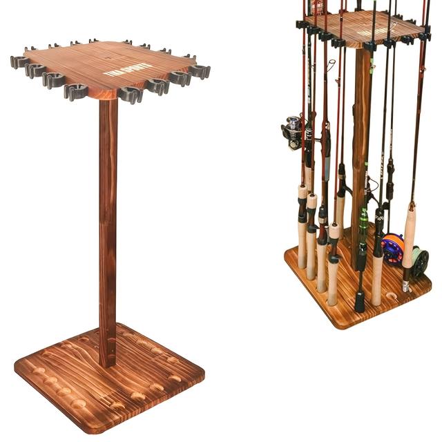 TEMU Sports 15&16 Cañas de Pescar Soportes de Caña de Pescar de Madera de Calidad Vertical para Cañas de Pescar Redondas y Cuadradas, Soporte de Piso Compacto para Organización de Garaje