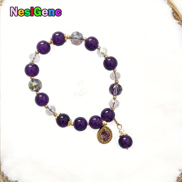 TEMU Amethyst & Beaded Bracelet With Zirconia - Artificial Women' Jewelry Accessory