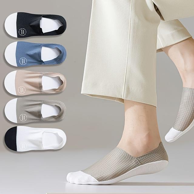 TEMU 5 Paar Unisex Waffelsocken für Frühling und Sommer, Farbblock, unsichtbar, rutschfest, niedrig geschnitten, Bootssocken, für Teenager, für Teenager