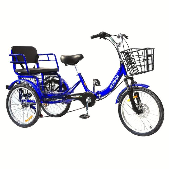 TEMU Folding 7-speed Adult Tricycle With 20-inch Wheels, Designed For Men, Women, And Seniors, Featuring Shock-absorbing Forks And Front And Rear Baskets For Shopping.
