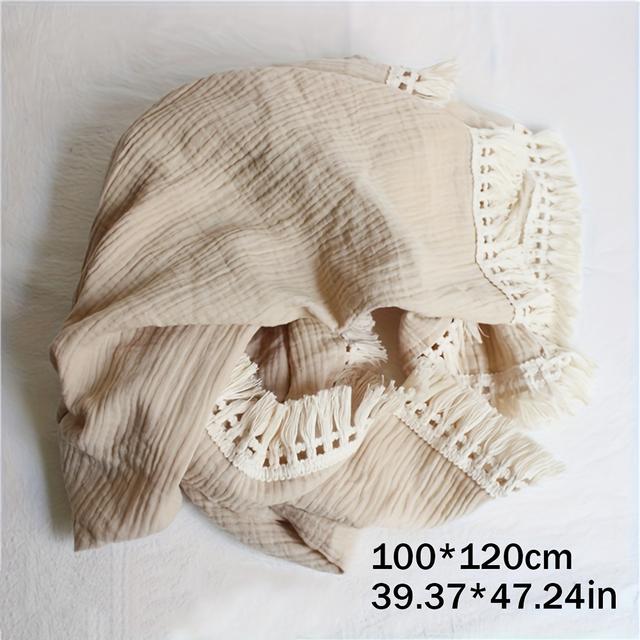 TEMU 1 Stück Modernes Baumwoll-Badetuch, 100% Baumwolle Quasten-Decke Schal – Leichtes, Saugfähiges Handtuch, Superweiches Quadratisches Handtuch mit 42 g/m²