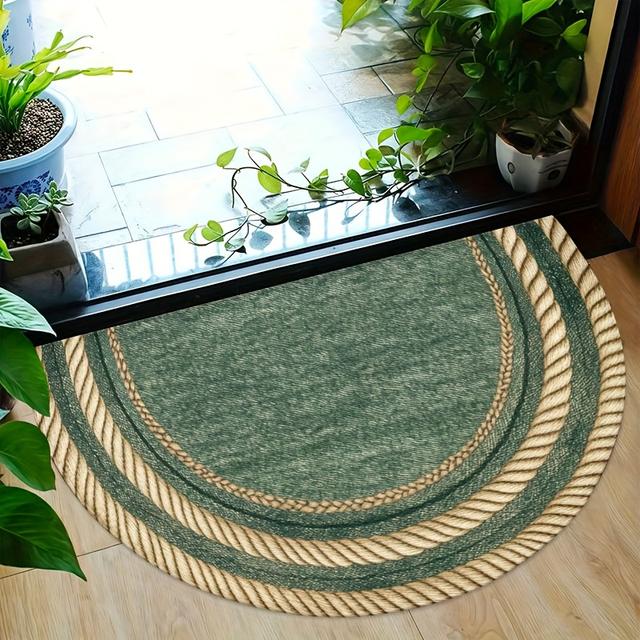 TEMU 1pc Vintage Semi-circle Door Mat - Green Beige Soft Machine-washable Semi-circular Suitable For Indoor/outdoor Use, Half- Entryway, Mat For Front Door, Bathroom, Kitchen