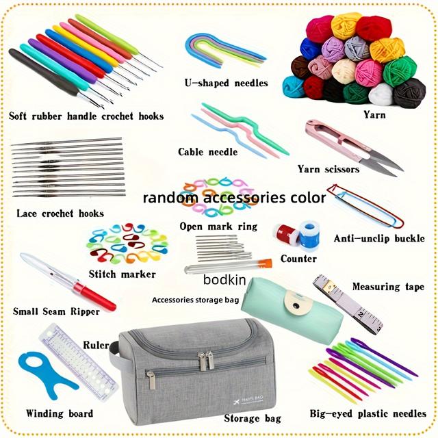 TEMU Kit per Uncinetto da 113 Pezzi con Contenitore per Filati - Set Completo per Maglia a Fai da Te per Tutte , Aghi in Metallo e