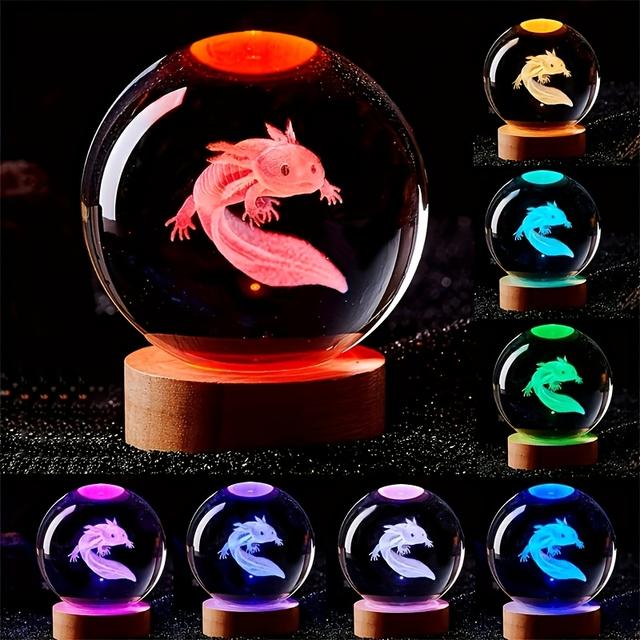 TEMU A 3d Jellyfish Laser Crystal Ball Light, Colorful Night Light, Gave Girlfriend Wife Creative Birthday Gift Glass Ball Living Room Bedroom Home Decoration