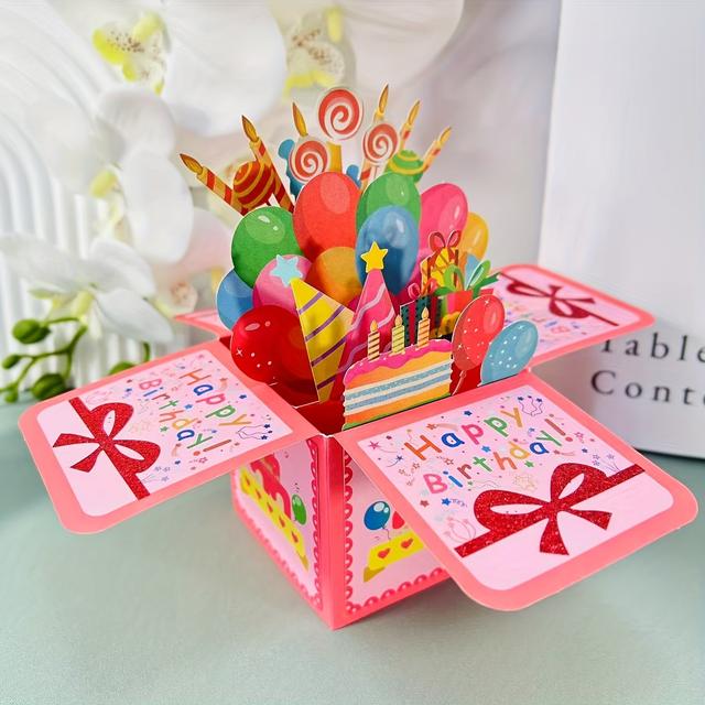 TEMU การ์ดวันเกิด 3D ป๊อปอัพพร้อมโน้ตว่าง & ซองจดหมาย - ธีมการ์ตูน, คำอวยพรสำหรับทุกคน