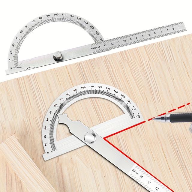 TEMU Industrial Hardware Math Supplies Ruler Measure Protractor Ruler Metal Finder 180 Degree Guage Goniometer Stainless Steel Woodworking Wood Measurement Tool