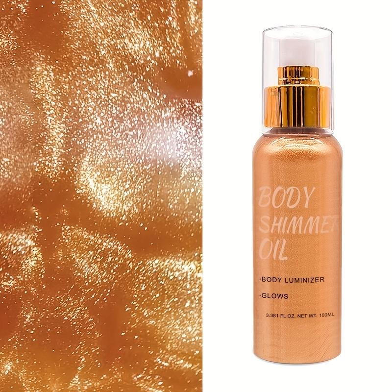 TEMU 100ml/3.4 Fl.oz, Shimmer Body Oil Color Bronze Face Golden Highlighter Body Makeup Golden Liquid Taning