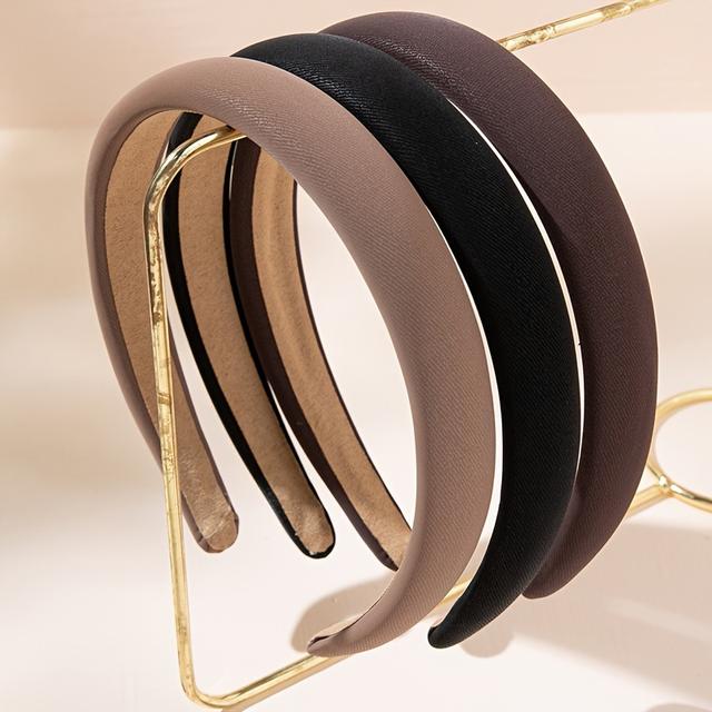 TEMU 3pcs Fashionable And High-end Solid Color Pu Leather Hairbands. Suitable For
