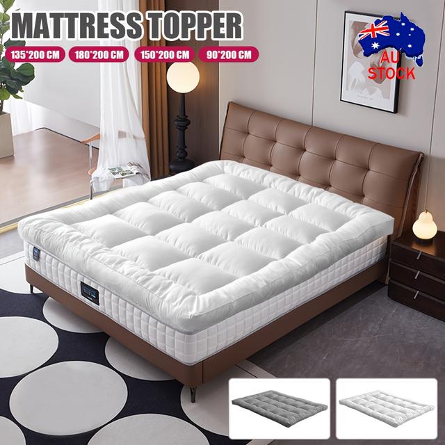 TEMU 3d Thickened Mattress; Color: White; 80g Brushed Fabric, 10cm Fluffy Height, Filling: 3d+down ; Sponge Gripper Bands