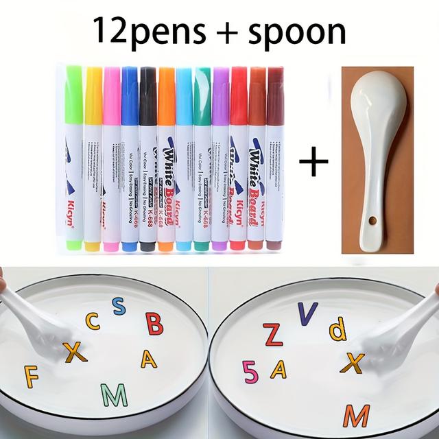 TEMU 8/12/20pc Magic Water Brush Set With Floating Ink, Mixing Color Markers For Painting & Diy Crafts (colors Random) , Suitable For Professional Artistic Purposes