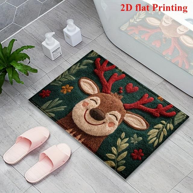TEMU 2d Illusion Elk Bath Mat, Doormat, Suitable For Kitchen And Bathroom Decor, Bath Mat For Bathrooms, For Christmas, Valentine's Day, Father's Day, Mother's Day, And Graduation Season