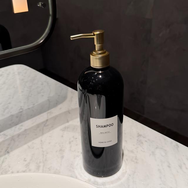 TEMU 1pc - 1000ml Translucent /transparent, High-value , With Retro Golden Pump, Travel Dispensing Bottle, Suitable For Makeup Remover Oil, Toner, And Lotion, Free Waterproof Label