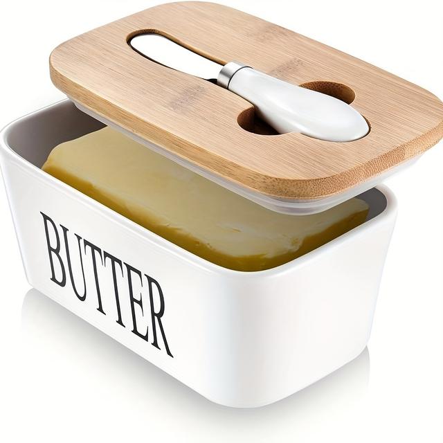 TEMU Luxury Large Butter Dish With Lid - Ceramic Countertop Keeper With Knife High-quality Silicone Sealing And Easy- - Gift For Butter Lovers