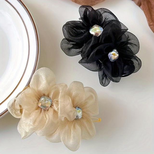 TEMU 일상 및 파티용 우아한 메쉬 꽃 머리집게 2개 세트