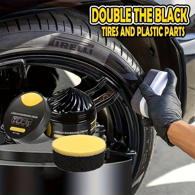 TEMU Premium Tire Shine & Protection Wax - Enhancer For Cars, Motorcycles, Bicycles - Crack & Whitening, Scratch Coverage With Sponge Applicator