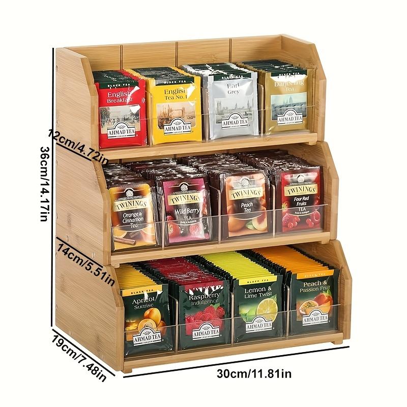 TEMU Three-tier Bamboo Tea Bag Storage Organizer For Tea Bags, Wooden Tea Box Containers, Tea Rack, And Station Stand Suitable For Cabinets, Countertops, And Offices