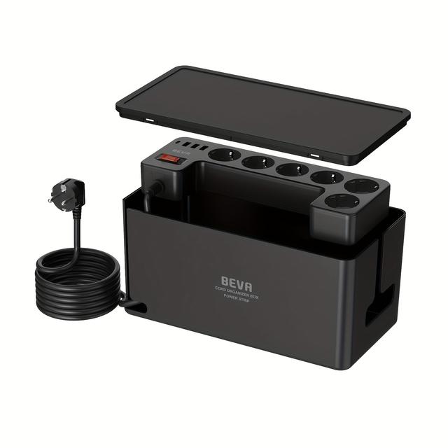 TEMU Cable Box With Concealed Power Board, Cable Organization Box With 2/4-meter Extension Cable, 3680 W/16a Multi Socket With Usb (6 Sockets+3 Usb-a+1 Usb-c), 1050j Power Board Protection