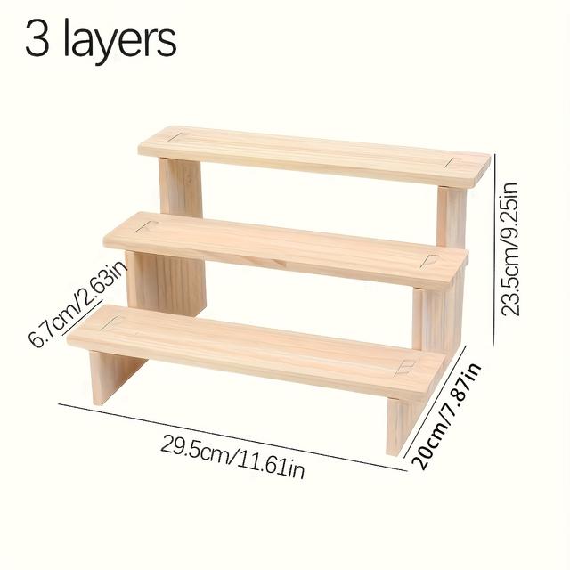 TEMU Többrétegű masszív fa lépcsőház kiállító polc, kozmetikai szervező, többfunkciós asztali tároló állvány