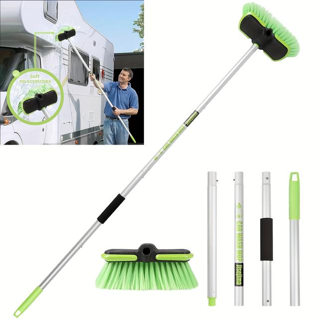 TEMU 65"165cm Long-handled Soft-bristle Car Wash Brush Cleaning Mop (multi-functional For Washing Cars, Scrubbing Floors, And Sweeping Snow)