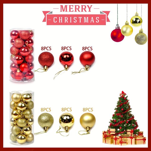 TEMU Juego de 48 Adornos para Árbol de Navidad, Bolas Plásticas y Doradas, Decoración Navideña, Accesorios Festivos, Colgantes para Invierno, Adornos Florales, Decoraciones para el Árbol de Navidad