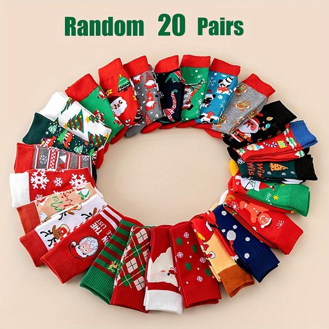 TEMU 20 Pairs Of Men's And Women's Autumn And Winter Christmas Santa Claus, Snowflakes, Snowmen, Elk, Gingerbread Men, Christmas Trees, Comfortable Mid-calf Socks, For On Christmas