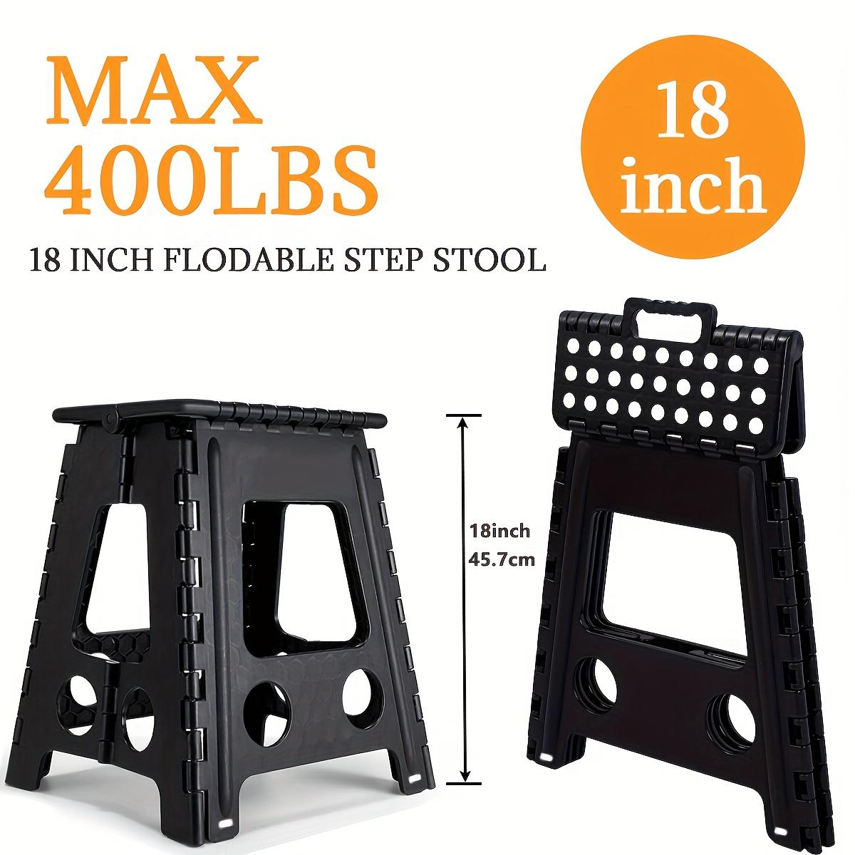 TEMU 7.5-18 Inch Folding Step Stool In Black, Heavy Duty Foldable Collapsible Plastic Stool With Non-slip Surface For Kitchen Bathroom Bedroom, For Adults