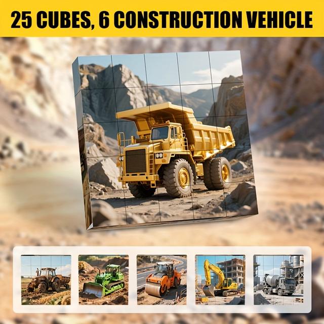 TEMU 25pcs Assembled Into A 6-sided Construction Vehicle Puzzle. A Suitable Activity For Teenagers, A Cognitive Development Game, And A Toy. Ideal For Early Learning