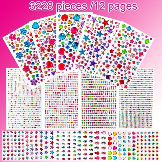 TEMU 3228pcs Of Gem Stickers, Adhesive Rhinestone Gem Stickers, Acrylic Gem Craft Decoration Rhinestone Stickers, Various Shapes Of Gem Rhinestone Stickers