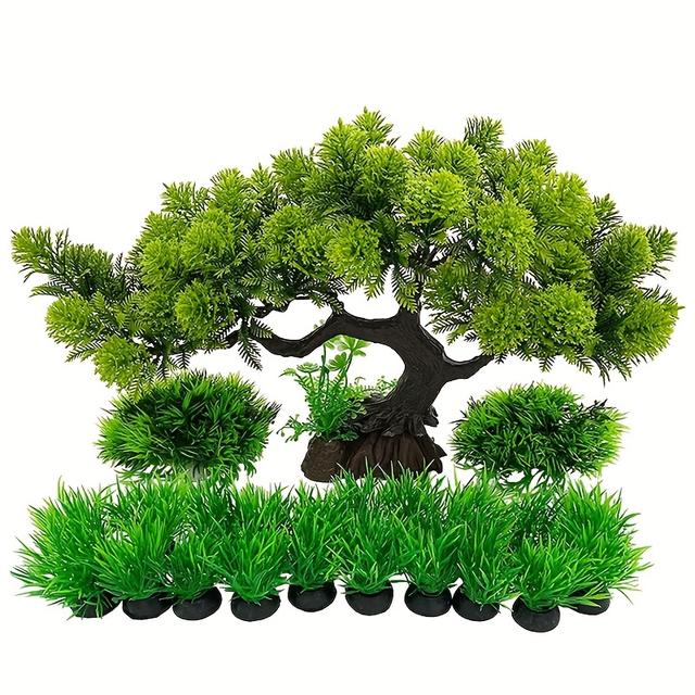 TEMU Aquarium Aquarium Landscape Simulation Water Grass Plastic Grass Pine And Tree Bonsai Simulation Plant Tree Combination Set
