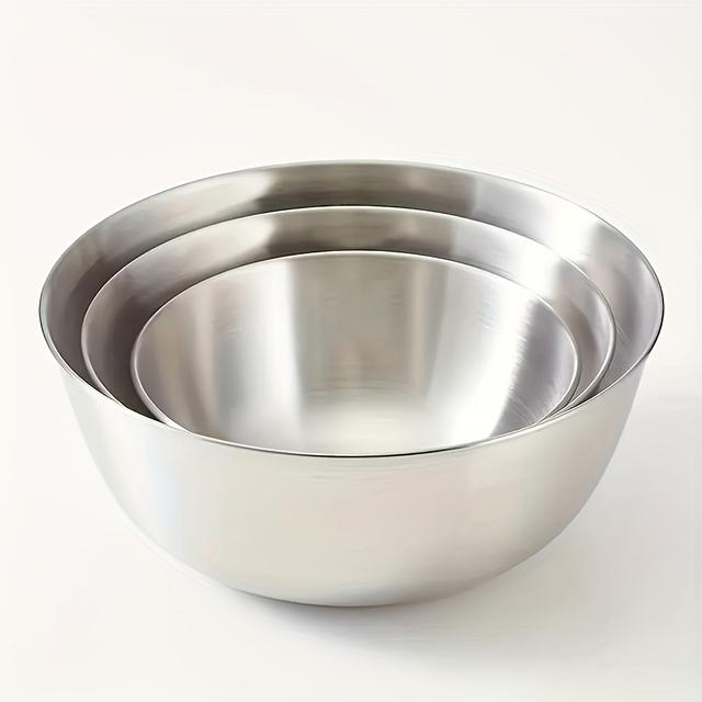 TEMU A Set Of 3 Stainless Steel Mixing Bowls, Perfect For Salads - Durable, Easy To Store, Suitable For Kitchen Preparation And Storage, Ideal For Barbecues And Outdoor Cooking