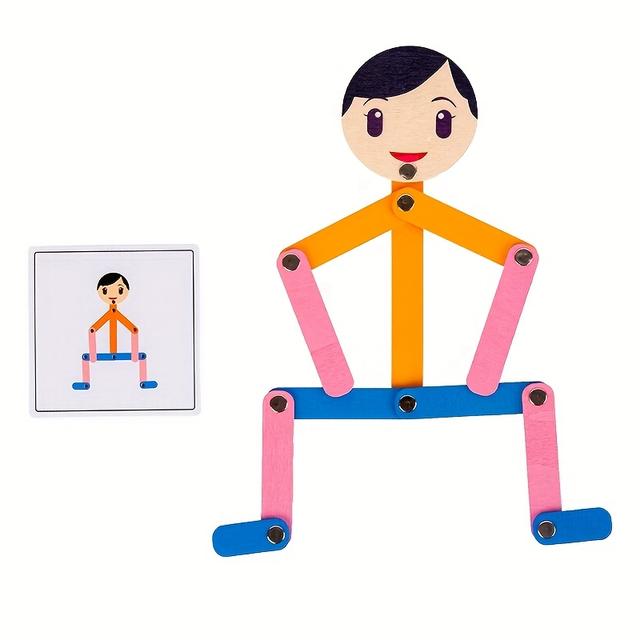 TEMU Puzzle Wood Game With Wood Characters - Creative Building, Suitable 3+, Birthday/easter/ (multicolor//)