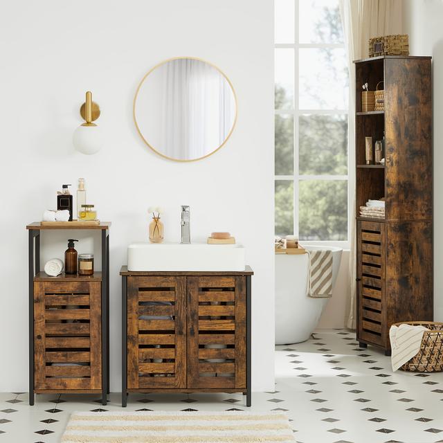 TEMU de tocador de baño con gabinete debajo del lavabo, armario de almacenamiento que mide 60 x 30 x 60 cm, con de acero, puertas de persiana y estante ajustable, diseñado en un estilo industrial