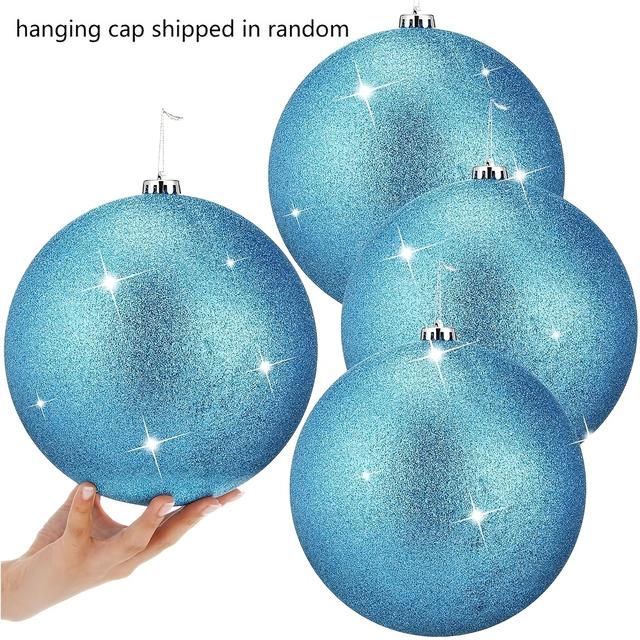 TEMU Set Of 4, 15cm Oversized Christmas Ball Ornaments That Shine - Enormous Large Plastic Christmas Balls For Hanging Decorations On Trees, Suitable For Holiday Parties And Outdoor Decor (lake Blue)