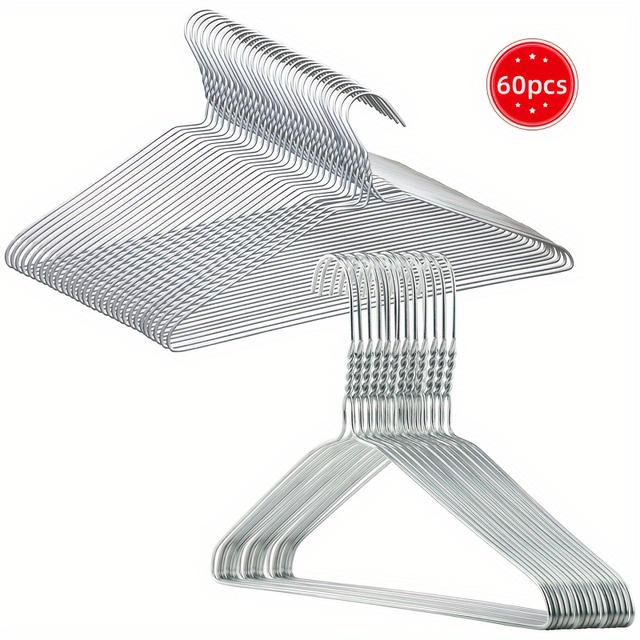 TEMU 30/60pcs Silvery Metal Wire Clothes Hangers 16inch 13 Gauge Clothes Garment Coat Hanger