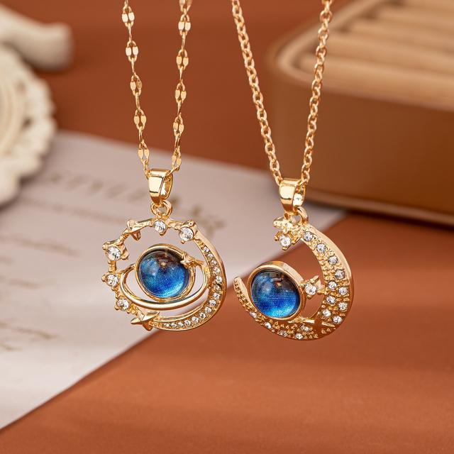 TEMU Két darabos, minimalista, kék, csillagos égbolt, bolygó, csillag, hold nyaklánc szett, mindennapi viseletre tervezve, tökéletes stílusos ajándék nőknek.
