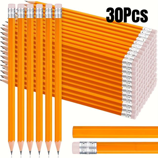 TEMU 10/30pcs Yellow Hb Pencils With Eraser, Smooth Writing Colored Graphite Pencils, Art Drawing Pencils, Suitable For School, Office, Wedding