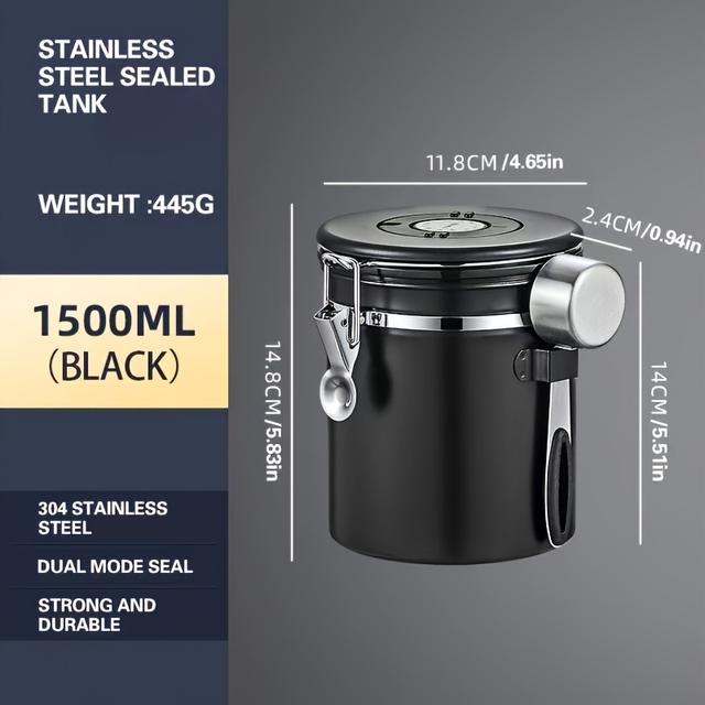 TEMU 1pc, Coffee Canister, Storage Sealed Container, Stainless Steel Kitchen Food Storage Container With Date