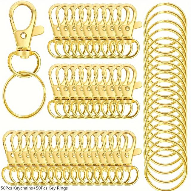 TEMU 100pcs Keychain Clips And Keychain Rings Metal With Keychain Keychain Accessories Diy Craft Making Kit For Men And Women Valentine's Day Gift 50pcs Keychains And 50pcs Keyrings (32mm)