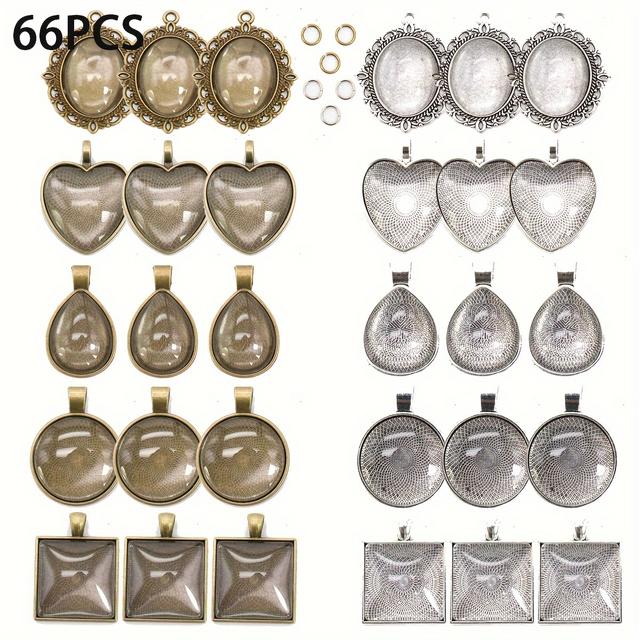 TEMU 66pcs Round Cabochon Pendant Bases With Alloy Backing And Glass Covers | Fashion Jewelry Making Parts For Valentine's Day, Spring Festival, And Football Holidays