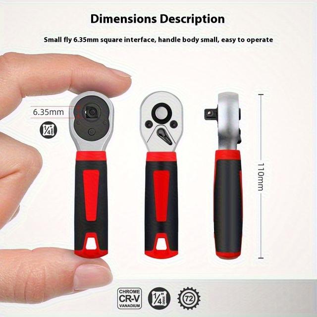 TEMU 1/4 Inch Ratchet Socket Wrench, Mini Compact High Torque Socket Tool, With 72 Teeth For High Torque