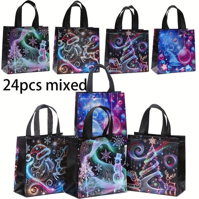 TEMU Weihnachtsfest Geschenk Bunte Thema Vliesstoff Tasche Party Mehrere Muster Geschenktüten Weihnachten, Vliesstoff mit Griff Stofftaschen Weihnachtsgeschenktüten Weihnachtsgeschenk Schwarze