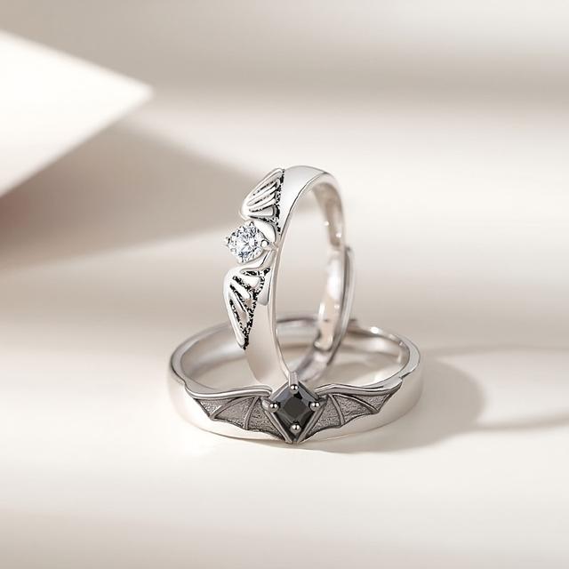 TEMU A Pair Of Couple Rings Featuring A Vintage Minimalist With And Bat Wings, Set With Synthetic Zirconia. Exquisite Copper Jewelry Pieces Are Nickel-free And Wear And Vacations