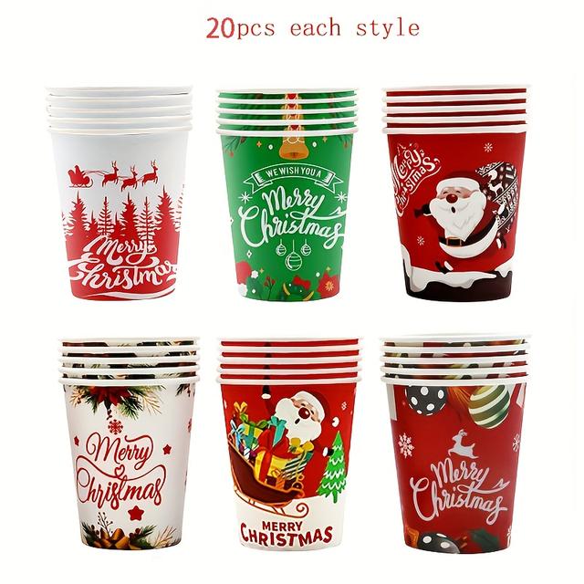 TEMU 60pcs/120pcs Christmas Paper Cups Cups Snowflake Santa Elf Snowman Elk Christmas Cups Cups Christmas Cups For Daily Use Holiday Party Supplies Decorations