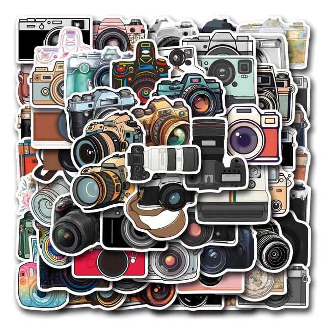 TEMU Set Of 52 Camera-themed Stickers For Moments, Embellishing Water Bottles, Journals, Skateboards, Luggage, And Gift Box Closures