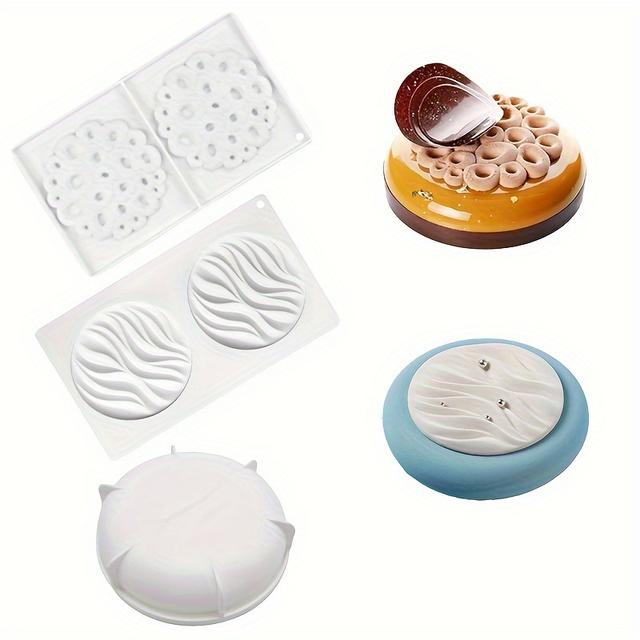 TEMU 3pcs Silicone Mousse Cake Mold Set With Round Base & Textured Top - Desserts, Birthday Baking Essentials, Cake Baking Supplies
