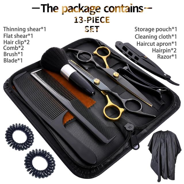 TEMU 13pcs Professional Hair Cutting Scissors Kit - Shears For Men And Women With Thinning, Blending, And Cutting Functions - Complete For Barbers And Stylists