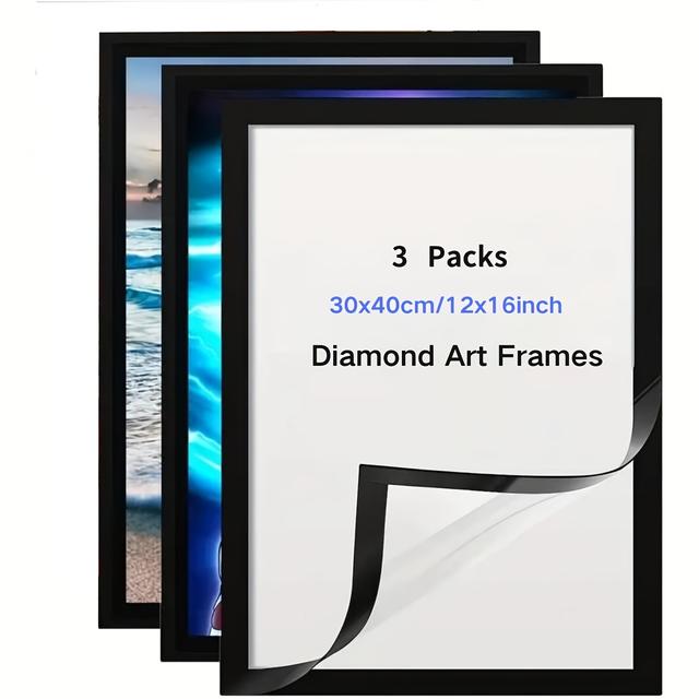 TEMU Sets Of 3, 4, Or 6 Diamond Painting Frames Designed For 12x16 Inch Or 30x40 Cm Diamond Painting Canvases. Self-adhesive Magnetic Frames Are Suitable For Displaying On Walls, Windows, Or Doors