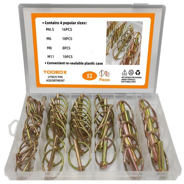 TEMU Set van 52 Heavy-Duty veiligheidsspelden - Stevige multifunctionele snelgrendels voor gebruik in de en kolenmijnbouw, betrouwbare trekring positioneringspennen met industriële duurzaamheid