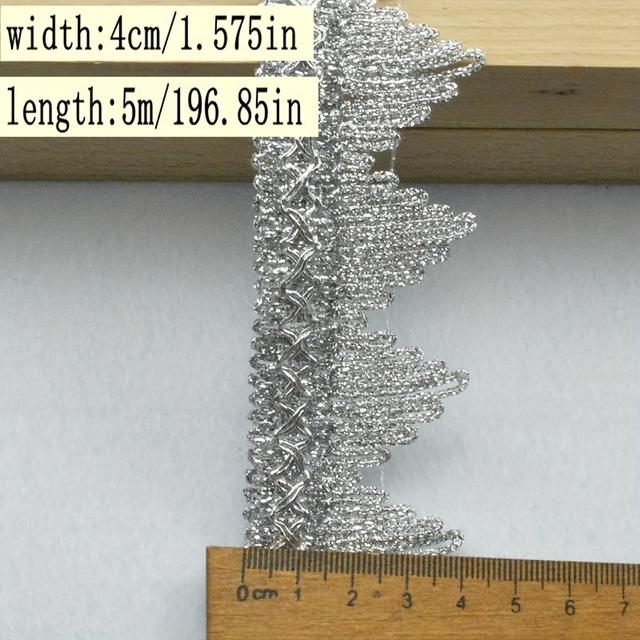 TEMU 5-meter Golden Silvery Sequined Wavy Crown Centipede Lace Ribbon With Sequins, Striped Appliqué Trim For Cosplay Costumes, Sewing Garments, Curtain Trims, And Ethnic Decorative Lace Ribbons